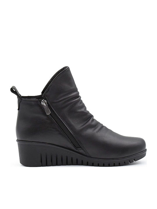 Leather Women's Ankle Boots with Platform Black