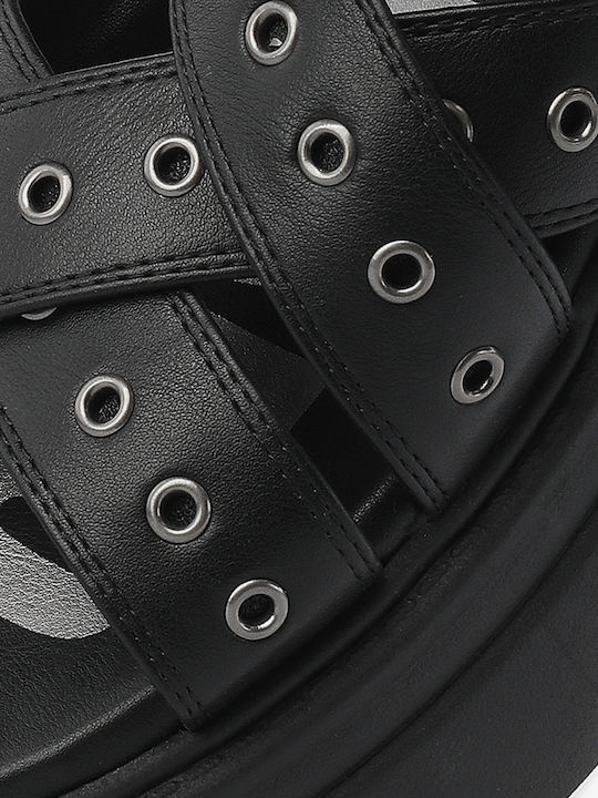 Damen Flache Sandalen Schwarz