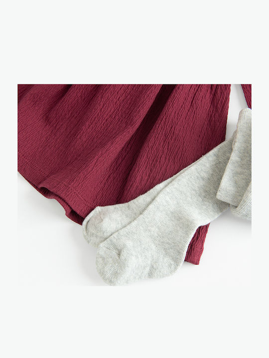 Mädchenkleid Langärmelig Set aus 2 mit Strumpfhose Rot
