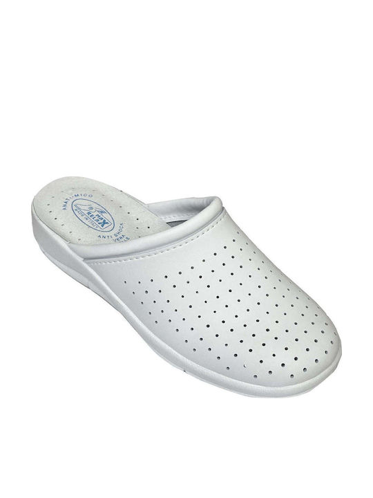 Ansin Men's Leather Anatomical Clogs White