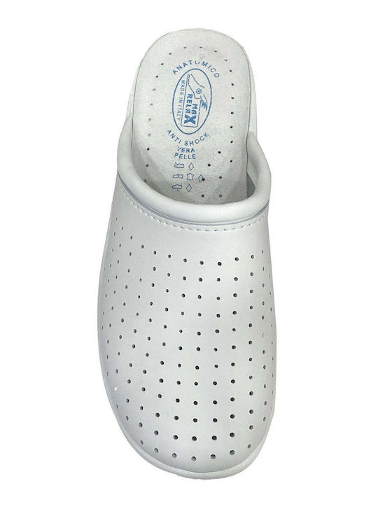 Ansin Men's Leather Anatomical Clogs White