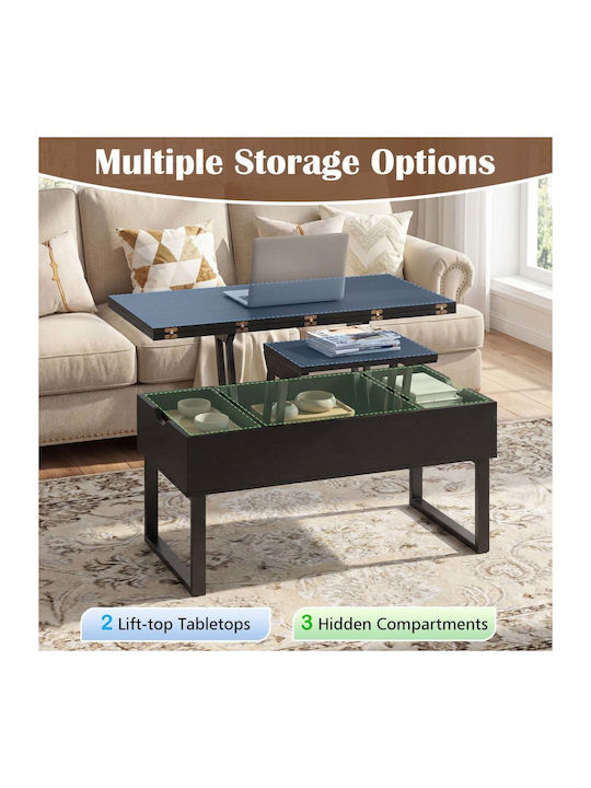 Rectangular Central Wooden Coffee Table with Lifting Mechanism Black W100xL50xH49cm