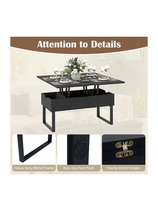 Rectangular Central Wooden Coffee Table with Lifting Mechanism Black W100xL50xH49cm