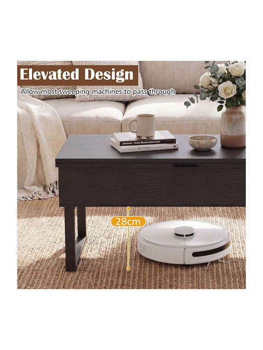 Rectangular Central Wooden Coffee Table with Lifting Mechanism Black W100xL50xH49cm