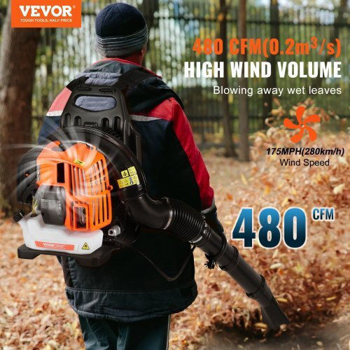 Vevor Laubbläser Handheld Benzin 52cc mit Maximaler Luftgeschwindigkeit 280km/h