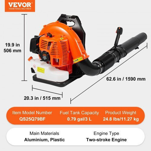 Vevor Φυσητήρας Πλάτης Βενζίνης 79cc με Μέγιστη Ταχύτητα Αέρα 296.1km/h