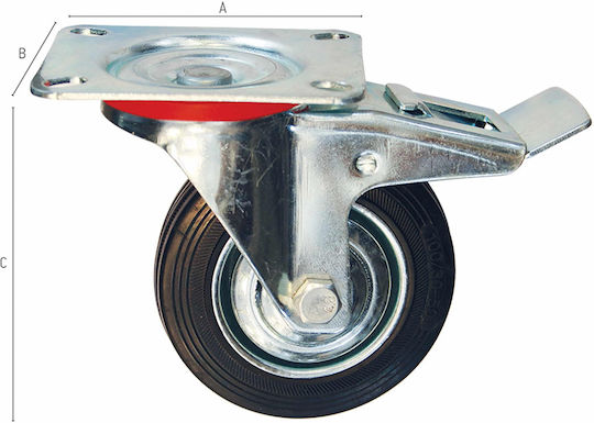 FFG 34040 Ρόδα Περιστρεφόμενη με Φρένο Μαύρη 80mm