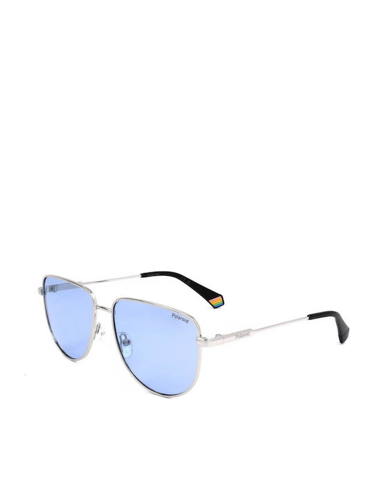 Polaroid Unisex Sunglasses with Silver Metal Frame and Light Blue Polarized Lens