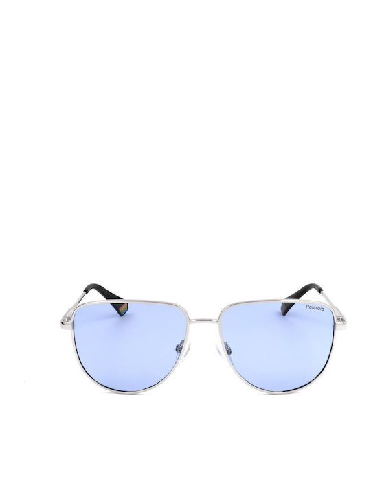 Polaroid Unisex Sunglasses with Silver Metal Frame and Light Blue Polarized Lens