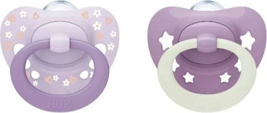 Nuk First Choice Classic Day & Night Πιπίλες Σιλικόνης Νυκτός με Θήκη Μωβ για 6-18 μηνών 2τμχ
