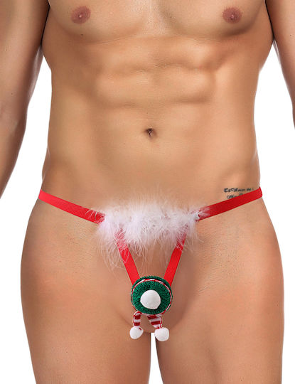 Christmas Sexy Fluffy Ανδρικό Sexy String Κόκκινο