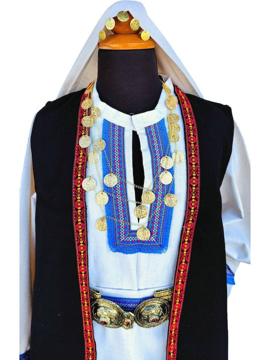 Traditional Kids Costume Souliotissa with Porphyra with Scarf with 3 Rows Necklace with 45 Coins