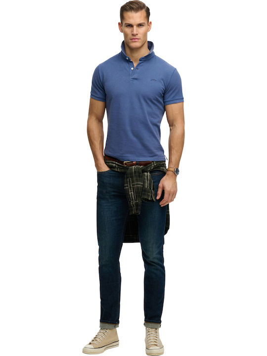 Classic Pique Polo Herrenbluse Kurzarm Bay Blau