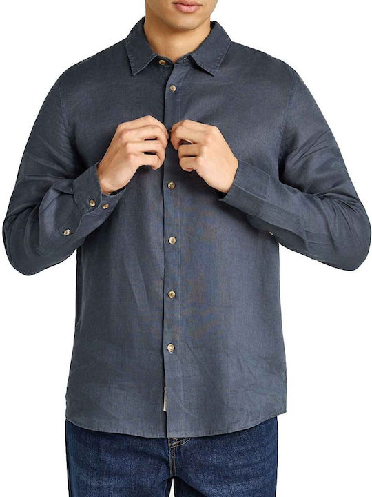 Long Sleeve Linen Shirt in Regular Fit Dark Grey