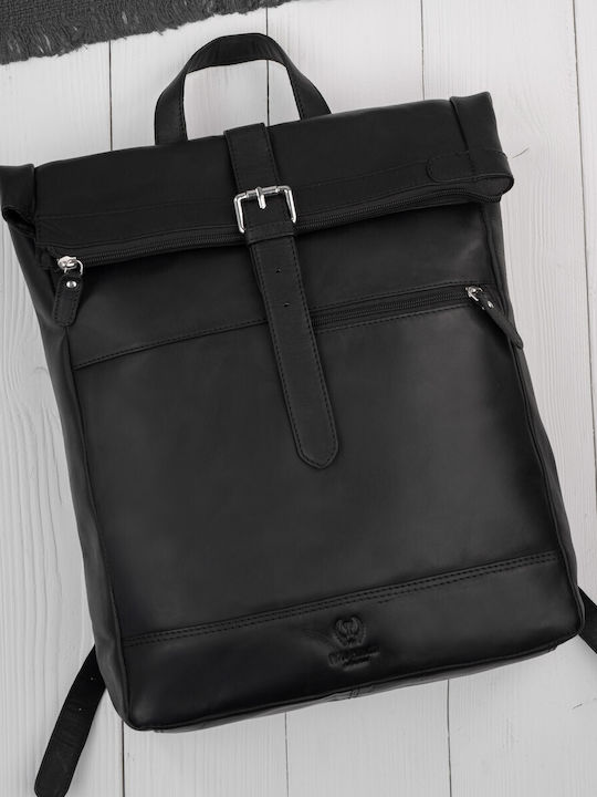 Roll Top Leder Vintage Laptoptasche Urban Schwarz Unisex Ay-32-bl