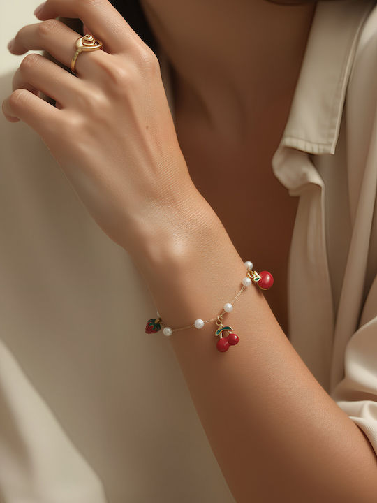 Chrysothemiss Women's Bracelet Fruits En Fête Stainless Steel Cherries Strawberry Apple & Pearls