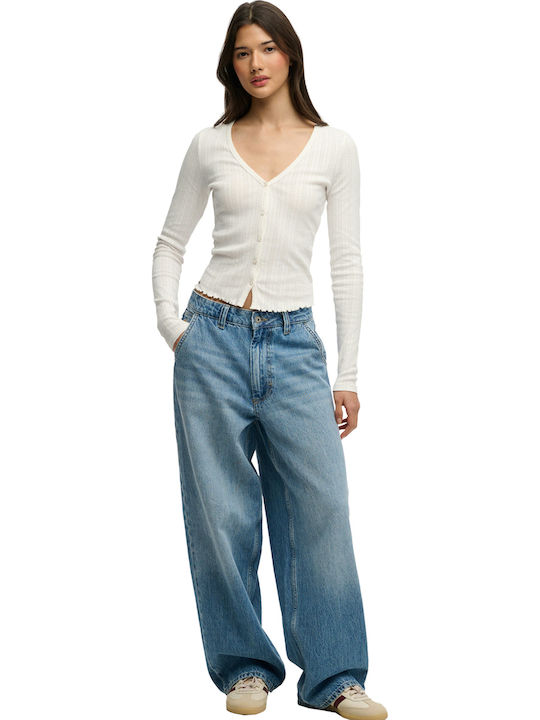 Pointelle Pulover Damă Off White
