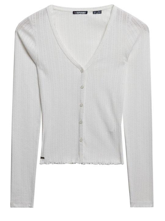 Pointelle Pulover Damă Off White
