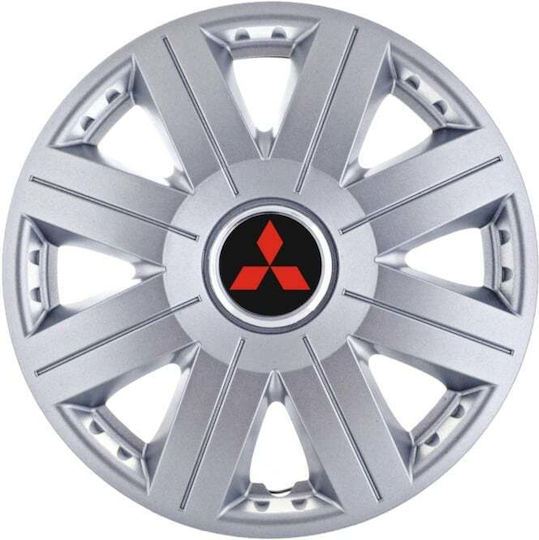 Σετ Τάσια Αυτοκινήτου 14" με Σήμα Mitsubishi 4τμχ Γκρι