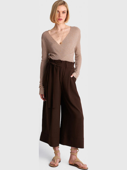 Women's Fabric Trousers with Rubber Band Brown