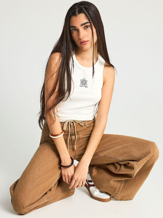 Γυναικείο Jean Παντελόνι Mid Rise σε Relaxed Εφαρμογή Καφέ