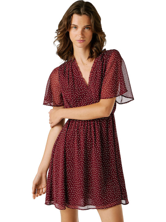 Summer Mini Dress with Ruffles Lotus Red