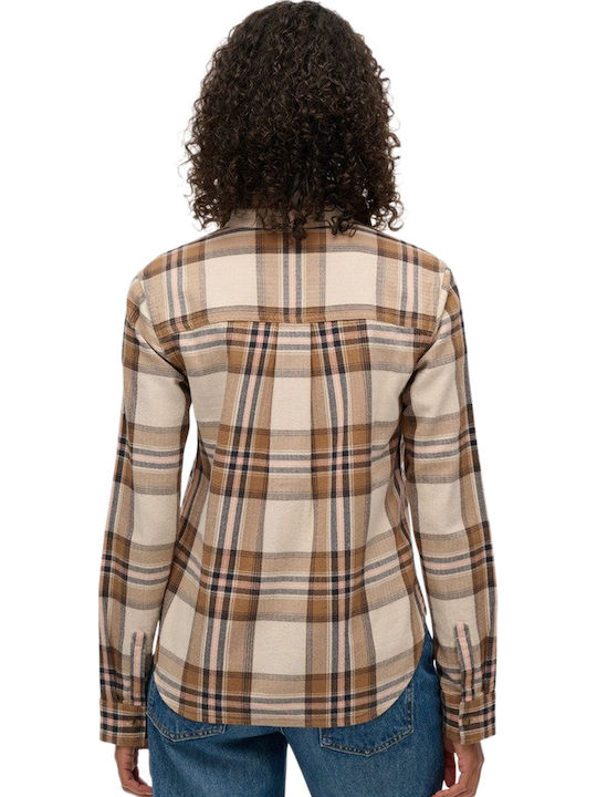 Lumberjack Long Sleeve Women's Shirt B2t Beige Cream Check Checked