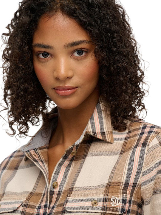 Lumberjack Long Sleeve Women's Shirt B2t Beige Cream Check Checked