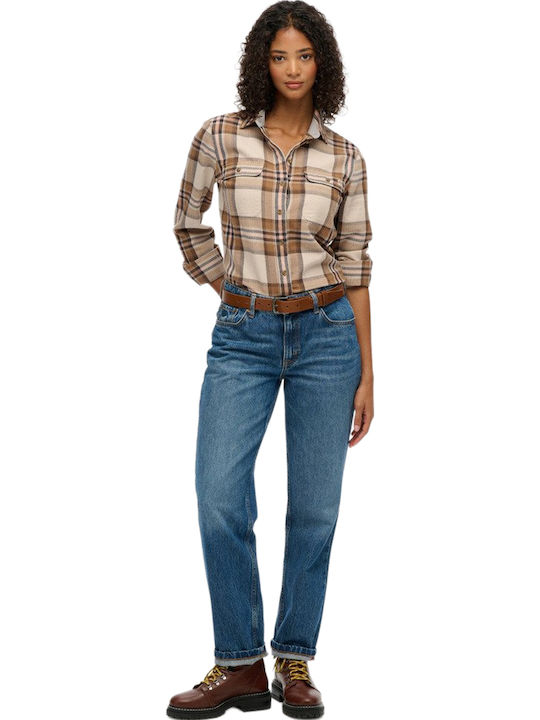 Lumberjack Long Sleeve Women's Shirt B2t Beige Cream Check Checked