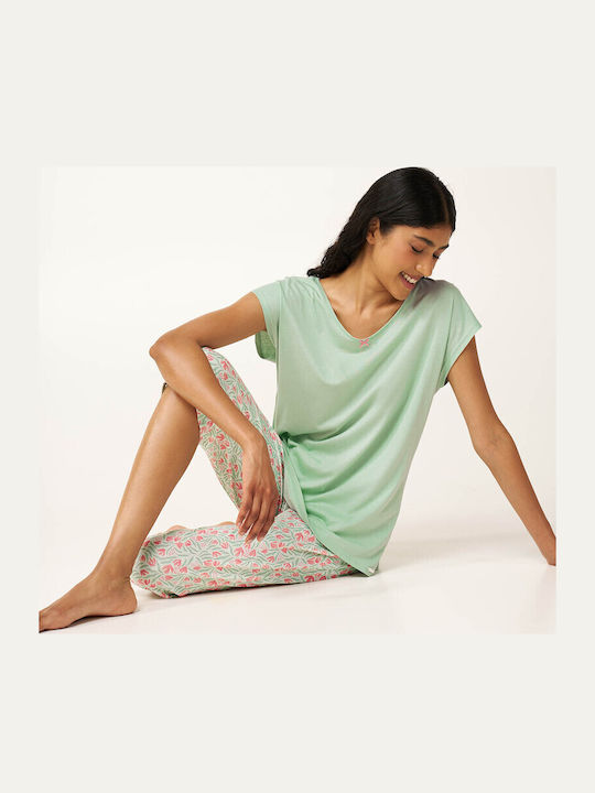 Vamp Set De Pijamale Dama De Vară Din Bumbac Mint Gri