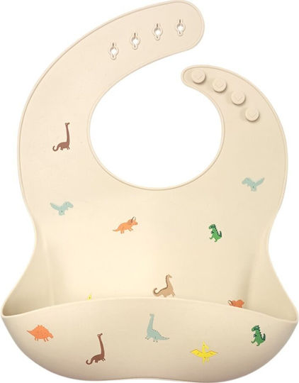 Queen Mother Vehicles Αδιάβροχη Σαλιάρα Σιλικόνης με Τσέπη Beige για 6 m+