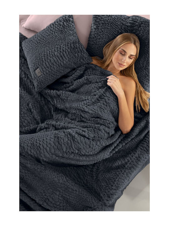 Guy Laroche Crusty Furry Blanket Set Double 220x240cm Carbon