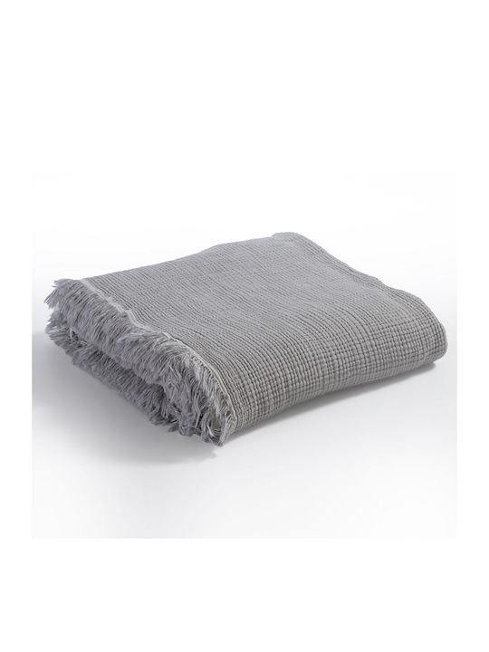 Nef-Nef Homeware Apollo Pique Blanket Queen with Fringes 220x230cm Gray