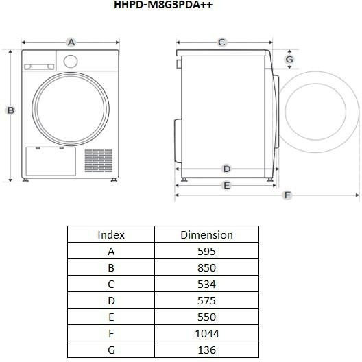 Heinner HHPD-M8G3PDA++ Στεγνωτήριο 8kg με Αντλία Θερμότητας