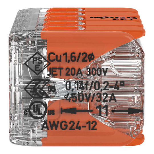 Quick Connect Terminal Block 10-Pole Lever for Flexible & Solid Conductors 0.2-4mm² 32A 450V 221-420 15 Pieces