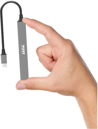 Port Designs USB-Hub 4 Anschlüsse USB 3.0 mit USB-C Verbindung Grau