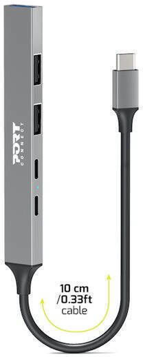 Port Designs USB-Hub 4 Anschlüsse USB 3.0 mit USB-C Verbindung Grau