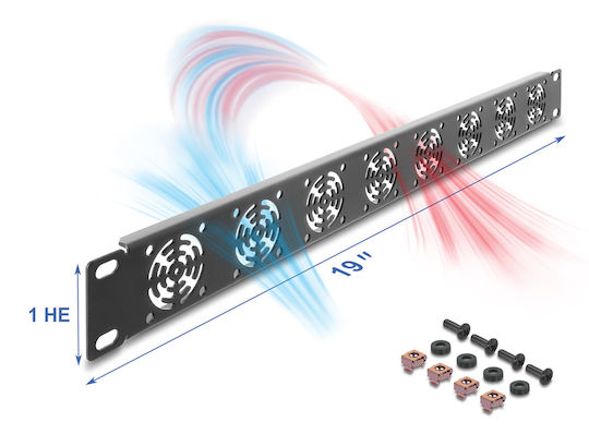 Delock Κάλυμμα 8x 40mm Ανεμιστήρες 67414 Rack 19"/1u Μεταλλικό Μαύρο
