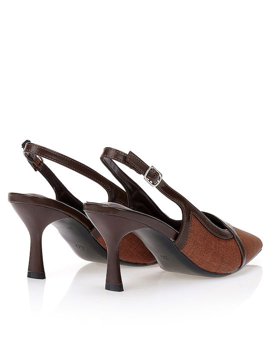 Pointed Toe Heels with Thin Mid Heel Brown