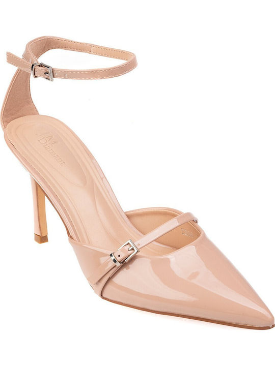 Spitze Zehe Pumps aus Lackleder Beigem