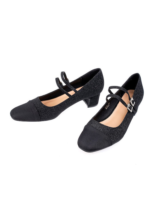 Heels with Strap & Medium Heel Black