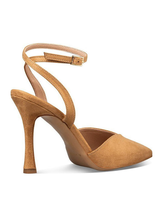 Heels with Stiletto Heel and Strap Brown