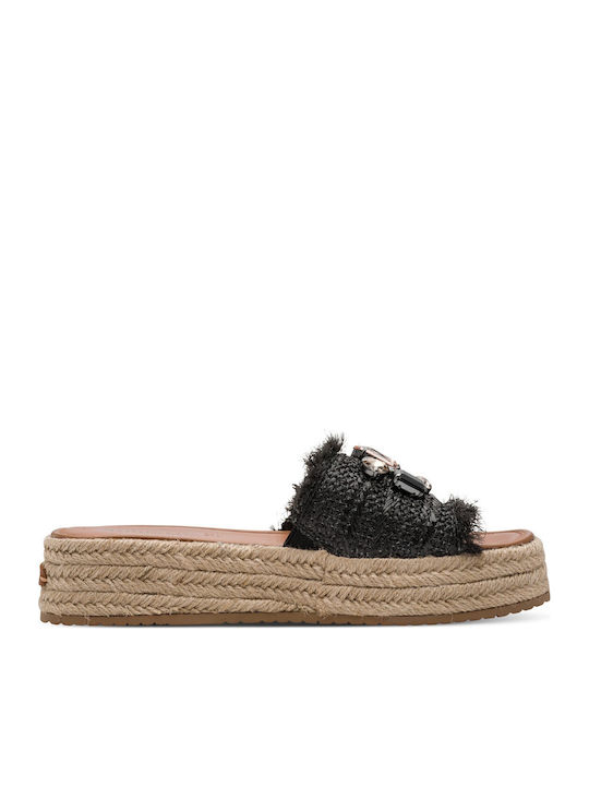Leder Flache Damen Sandalen Schwarz