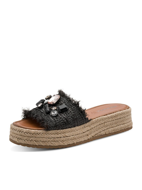 Leder Flache Damen Sandalen Schwarz
