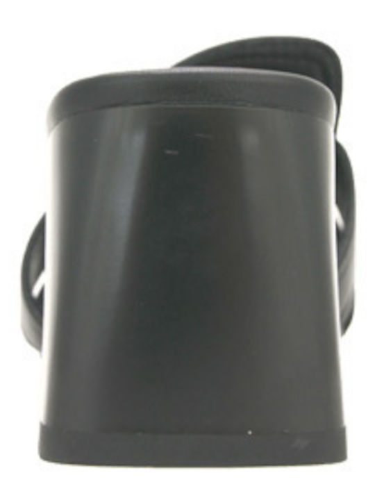 Leather Mules with Low Heel in Black Colour