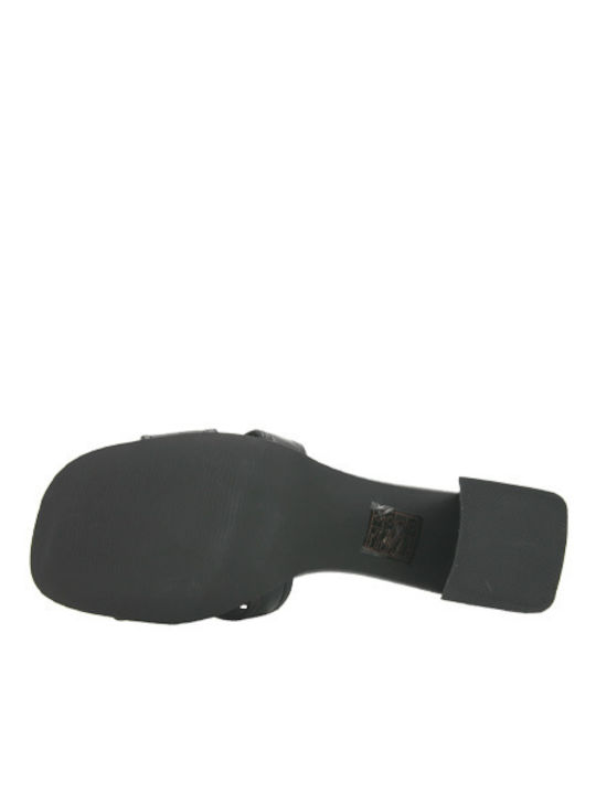 Leather Mules with Low Heel in Black Colour