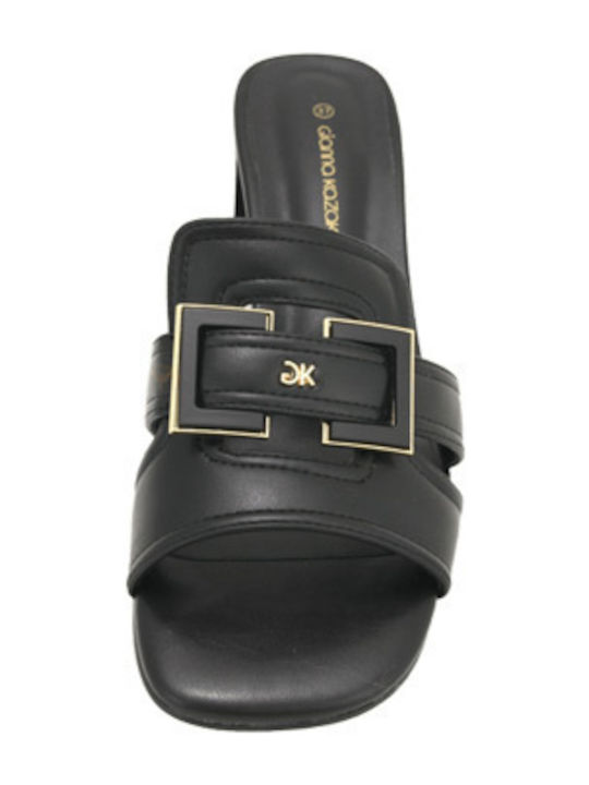 Leather Mules with Low Heel in Black Colour