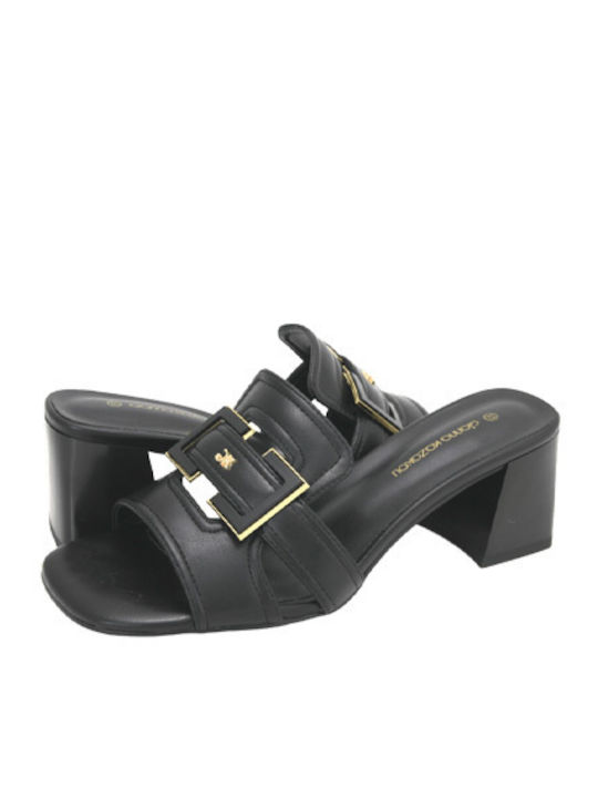 Leather Mules with Low Heel in Black Colour