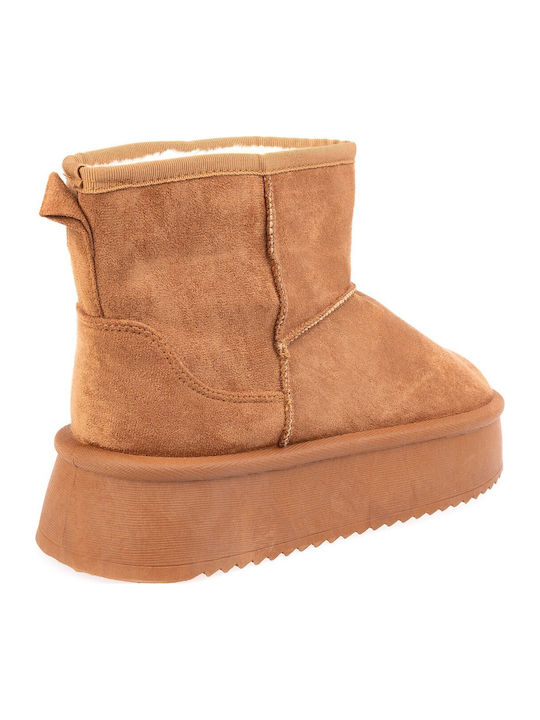Suede Women's Ankle Boots with Fur Brown