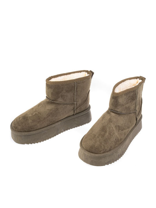 Suede Women's Ankle Boots with Fur Green